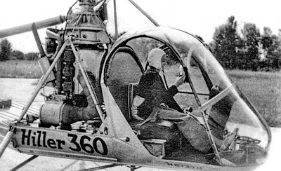 Valérie André lors de son 1er vol solo le 11 août 1950 (Hiller 360 n8137h devenant F-BFPL Helicop-Air - Photo DR collection Valérie André