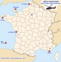 Voir le portfolio ci-dessous pour agrandir la carte des Bases Aéronavales de secours « SAR » (Search And Rescue) en France - Carte © Patrick Gisle - helico-fascination.com