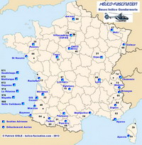 Voir le porfolio ci-dessous pour agrandir la carte des Bases Hélicoptère de la Gendarmerie Nationale - Carte © Patrick Gisle - helico-fascination.com