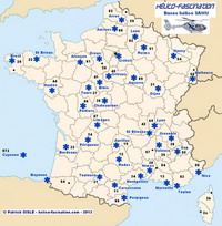 Voir le portfolio ci-dessous pour agrandir la carte des Bases Hélicoptère du SAMU en France - Carte © Patrick Gisle - helico-fascination.com