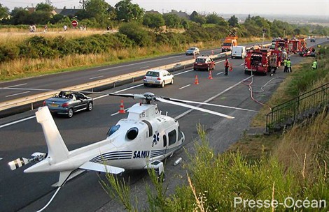 Grâce à un terrain peu accidenté, l'hélicoptère du Samu - désormais repeint en jaune - peut se poser à peu près partout en Loire-Atlantique. DR 