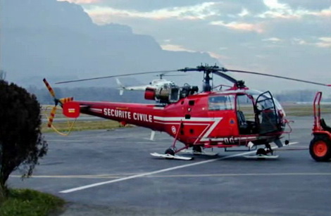 L'Alouette 3 F- ZBDG Dragon 38 est rentrée dans le hangar - Photo DR radio-secours-montagne-isere.com