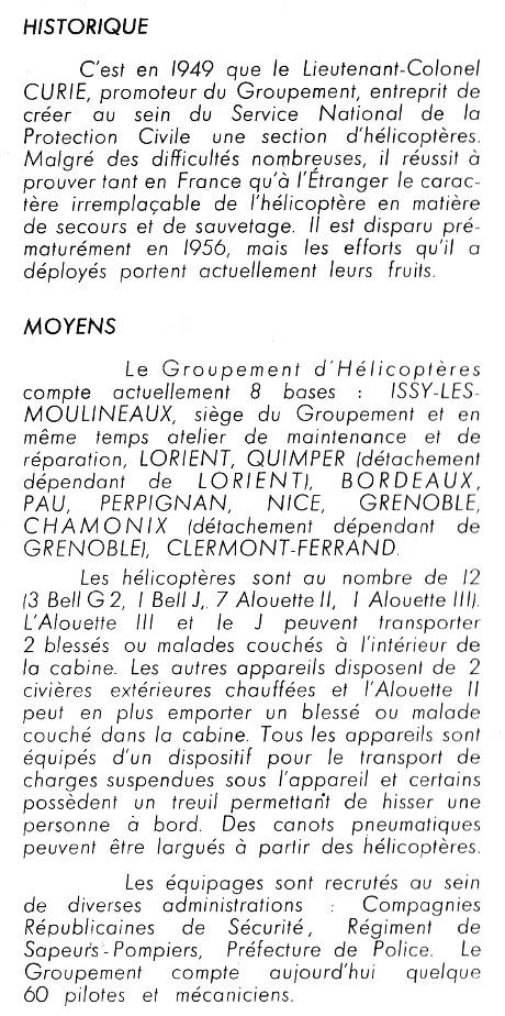 Brochure Groupement d'Hélicoptères de la Protection Civile - Historique et Moyens - Photo DR