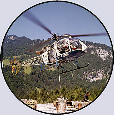 Charles Schmitt sur Alouette 2 F-BMRF Héli-Union benne à béton - Photo DR collection C. Schmitt