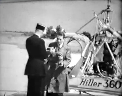 Frédéric Curie devant le Hiller 360 F-BFGY à Paris en 1950 - Photo DR