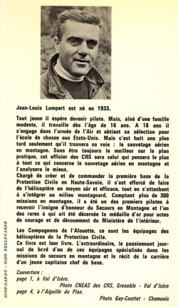 4e de couverture "Les Compagnons de l'Alouette" par Jean-Louis LUMPERT - Photo de l'auteur à l'Aiguille du Plan - Photo Gay-Couttet - Chamonix
