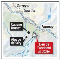 Le lieu de l'accident est situé non loin de la cabane du Brunet