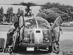 L'Alouette 2 Héli-Union (F-B____) pour la retransmission des images du Tour de France, le 18 septembre 1965 - Photo DR INA