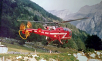 Décollage de l'Alouette 3 F-ZBDL Dragon 64 depuis DZ Gavarnie. Pilote vraisemblablement Claude Clochard et Jean Ramos treuilliste - Photo Olivier Carbonnier