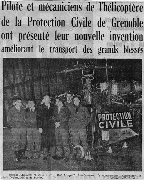 Photo pour illustrer l'article du 9 décembre 1960 relatif à l'invention de la civière intérieure longitudinale - Base protection civile Grenoble-Eybens - Photo DL