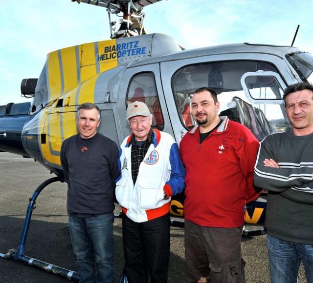 Michel Cardetti le pilote, Jean-Marie Potelle instructeur testeur d'hélicoptères (le parrain du reportage), Olivier Veillon l'observateur technique et Patrice Petit le navigateur et aussi pilote.