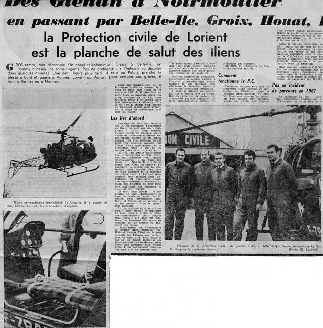Des Glénan à Noirmoutier avec l'Alouette 2 F-ZBAB de la Protection civile - Article paru dans le journal "La Liberté du Morbihan" en 1967 - Document collection famille Le Gac