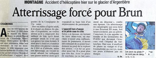 Article DL 18 août 2008 - Crash hélicoptère AS350 F-GTTB (CMBH), le 17-08-2008 - Document le Dauphine libéré