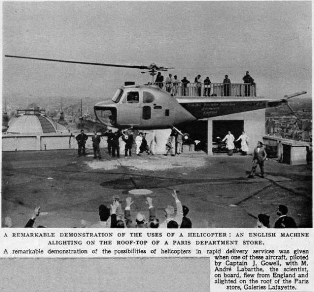 Article du journal de l'époque - Bell 47B Galeries Lafayette - Capitaine Jimmy Yowell, André Labarthe - le 6 juillet 1948 - Photo DR