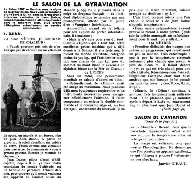 Article dans Meccano Magazine 05-57 record d'altitude en Djinn par Jean Dabos le 23 mars 1957 - Photo DR Meccano Magazine