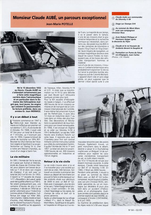 "Monsieur Claude AUBÉ, un parcours exceptionnel" par Jean-Marie Potelle - Page 1/2 - Document Helico-Revue N°64