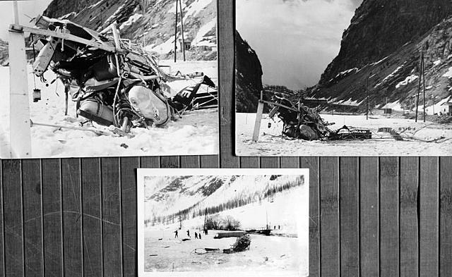 L'épave du Bell 47 G2F-BILG Gyrafrique à Val d'Isère devant Hotel Samovar, le 20 avril 1960 - Photos DR
