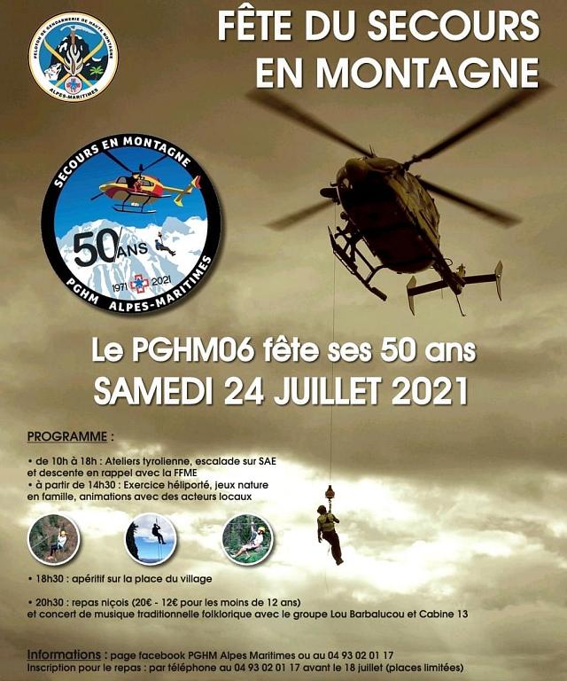 Affiche officielle pour la fête du secours en montagne organisée le 24 juillet 2021 pour les 50 ans du PGHM 06 des Alpes-maritimes - Document DR PGHM 06