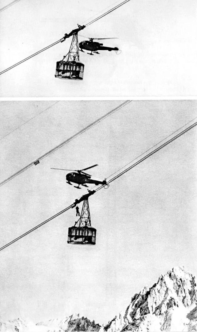 Hélitreuillage sur le téléphérique de Lognan (74) avec l'Alouette 3 de la Protection civile - Photo DR
