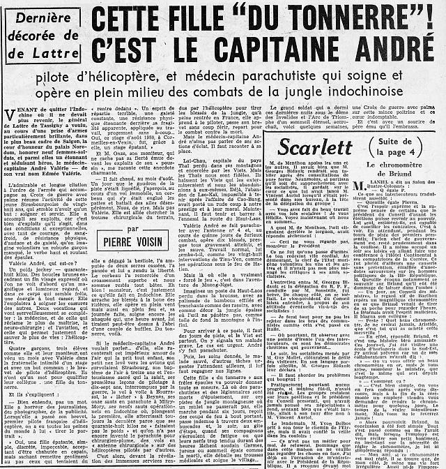 Article sur le médecin-capitaine Valérie André - Ici Paris Hebdo 21 janvier 1952 - Document DR