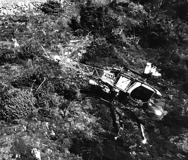 Photo aérienne du site avec l'épave de l'Alouette 2 F-ZBAF Protection civile, crashée le 09-06-1964 - Photo DR collection Laurent Vallet