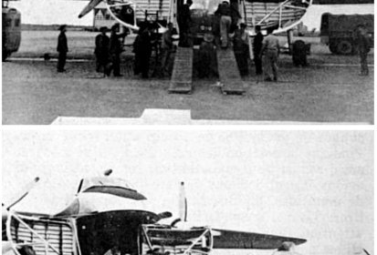 Déchargement d'un Hiller depuis la soute d'un Bristol 170 (…)