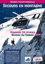 Affiche pour la conférence exceptionnelle le 24 février : Secours en Montagne avec le PGHM, CRS, SAMU 