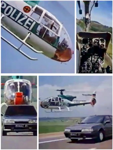 Photo extraites du spot publicitaire tourné en Septembre 1987 avec le pilote Michel Anglade au commandes d'une des Gazelle - Photos DR